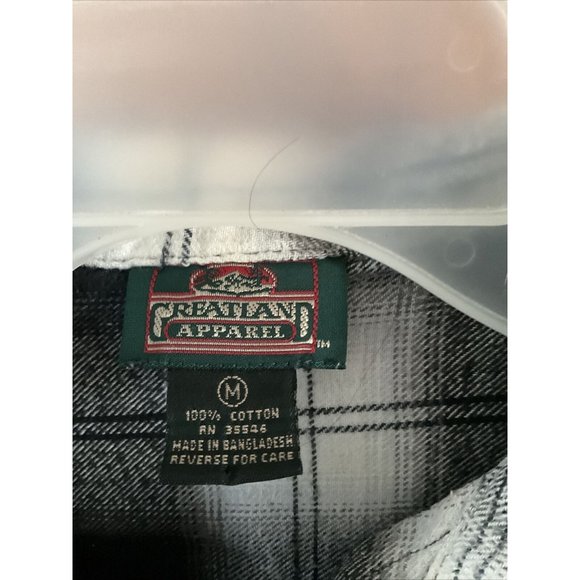 Vintage Greatland Sportswear Mens Plaid Flannel Medium Black & White Lightweight - Picture 4 of 8